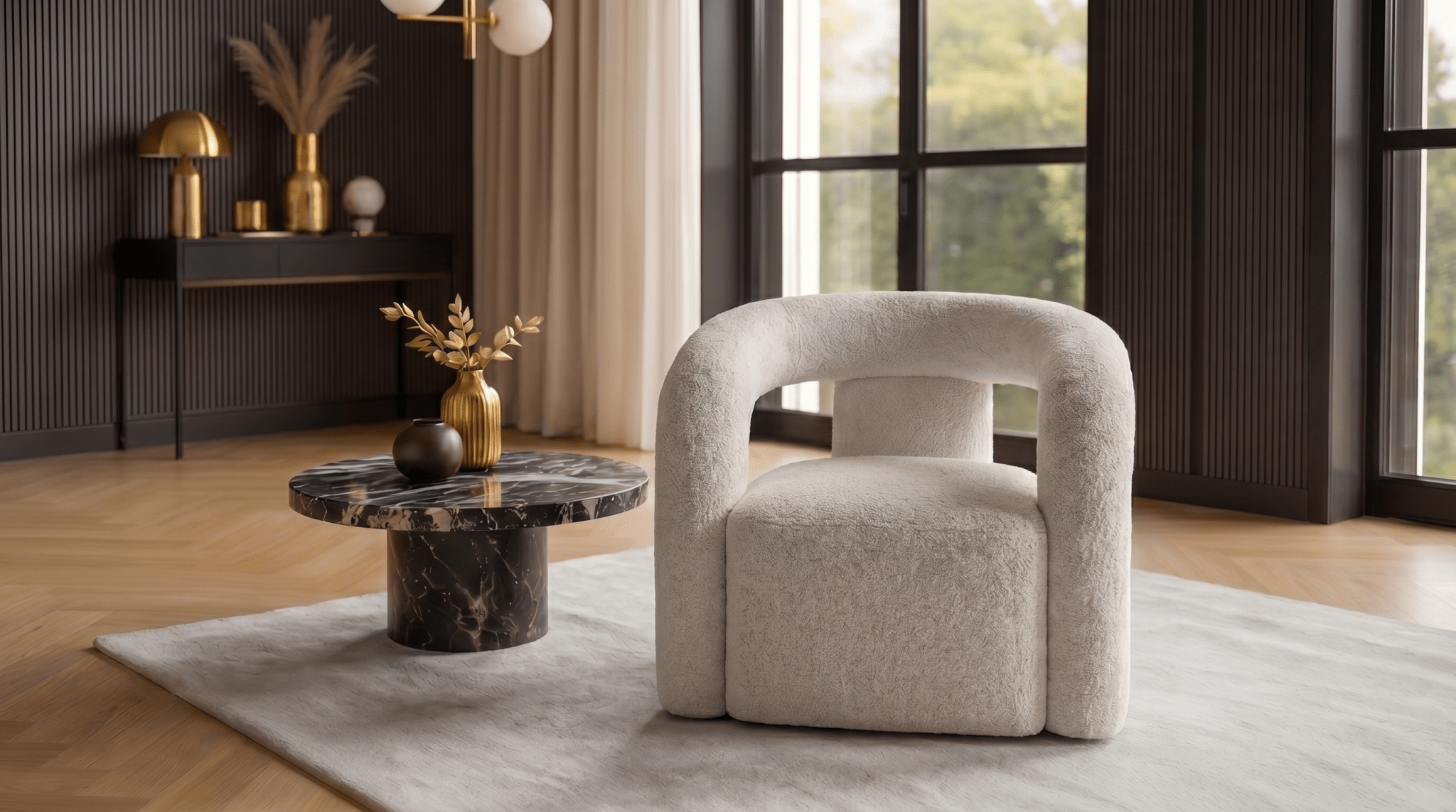 Fauteuil BRAZIL en tissu bouclé - TRUST INDUSTRIE - Gris - 