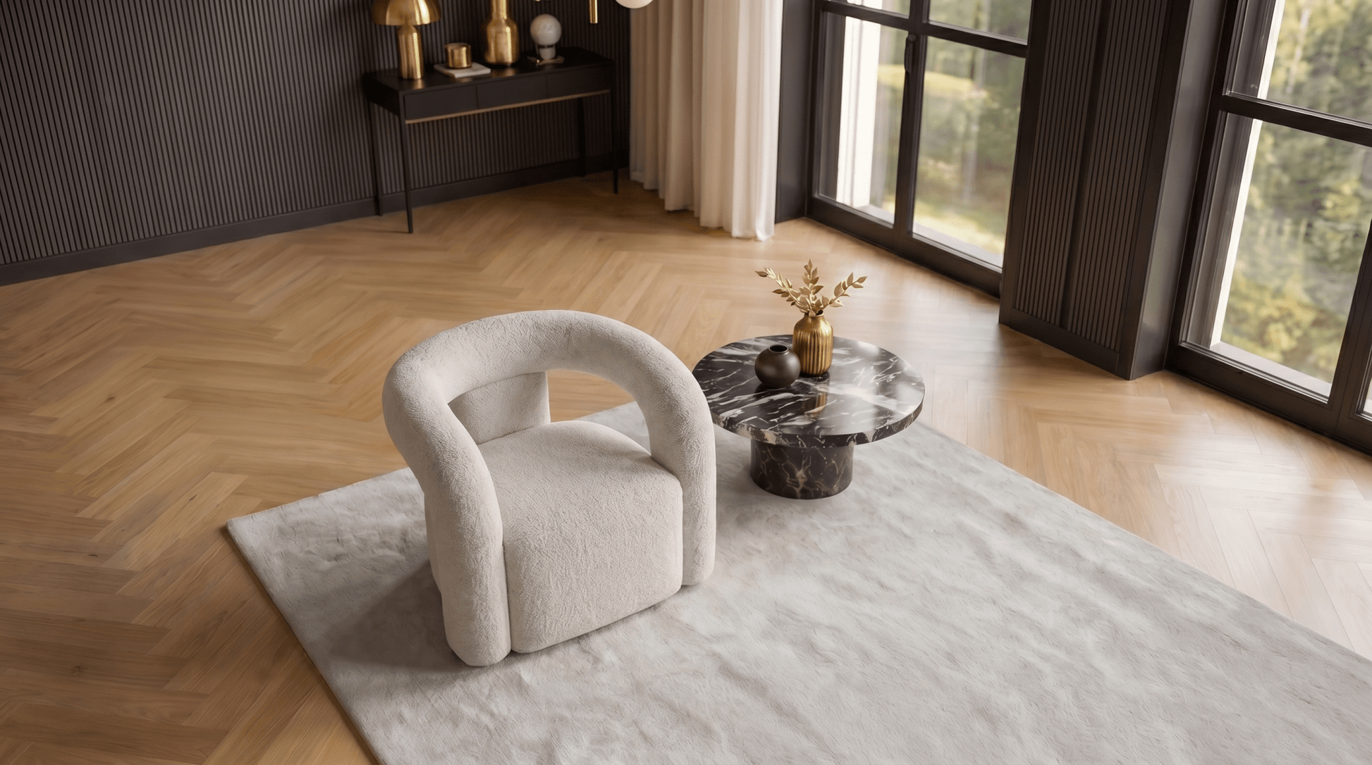 Fauteuil BRAZIL en tissu bouclé - TRUST INDUSTRIE - Gris - 