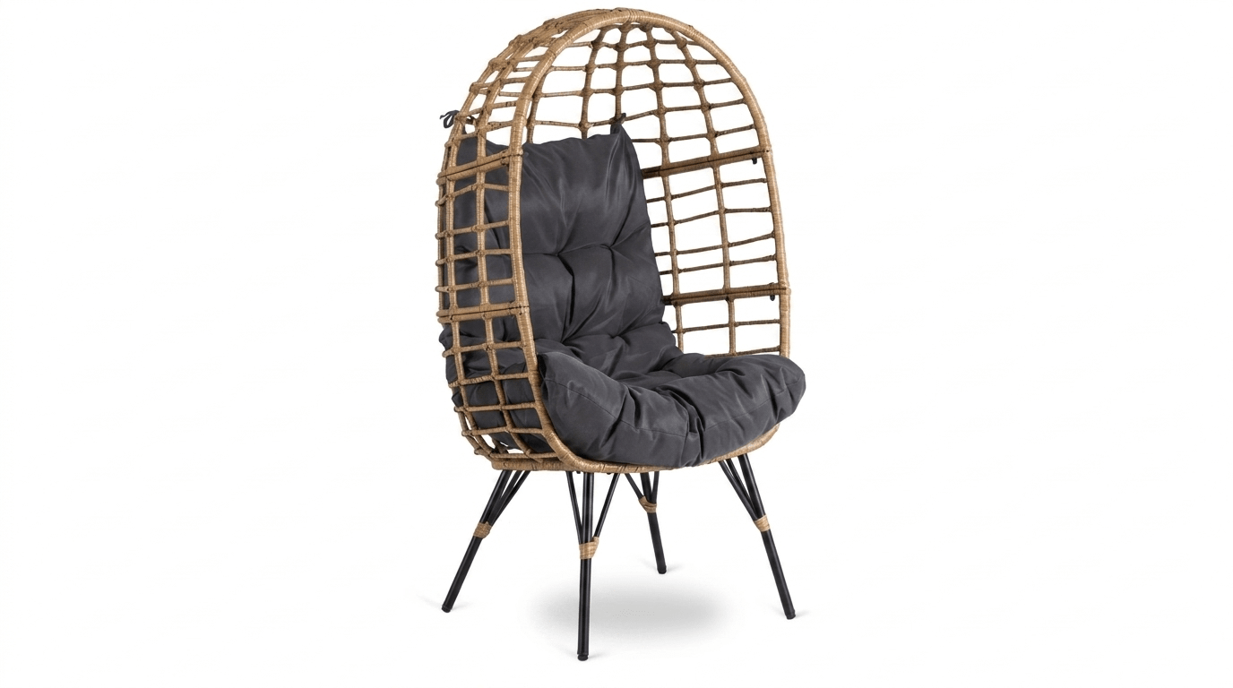 Fauteuil MADISON en rotin naturel avec coussin gris – design lounge - TRUST INDUSTRIE - 