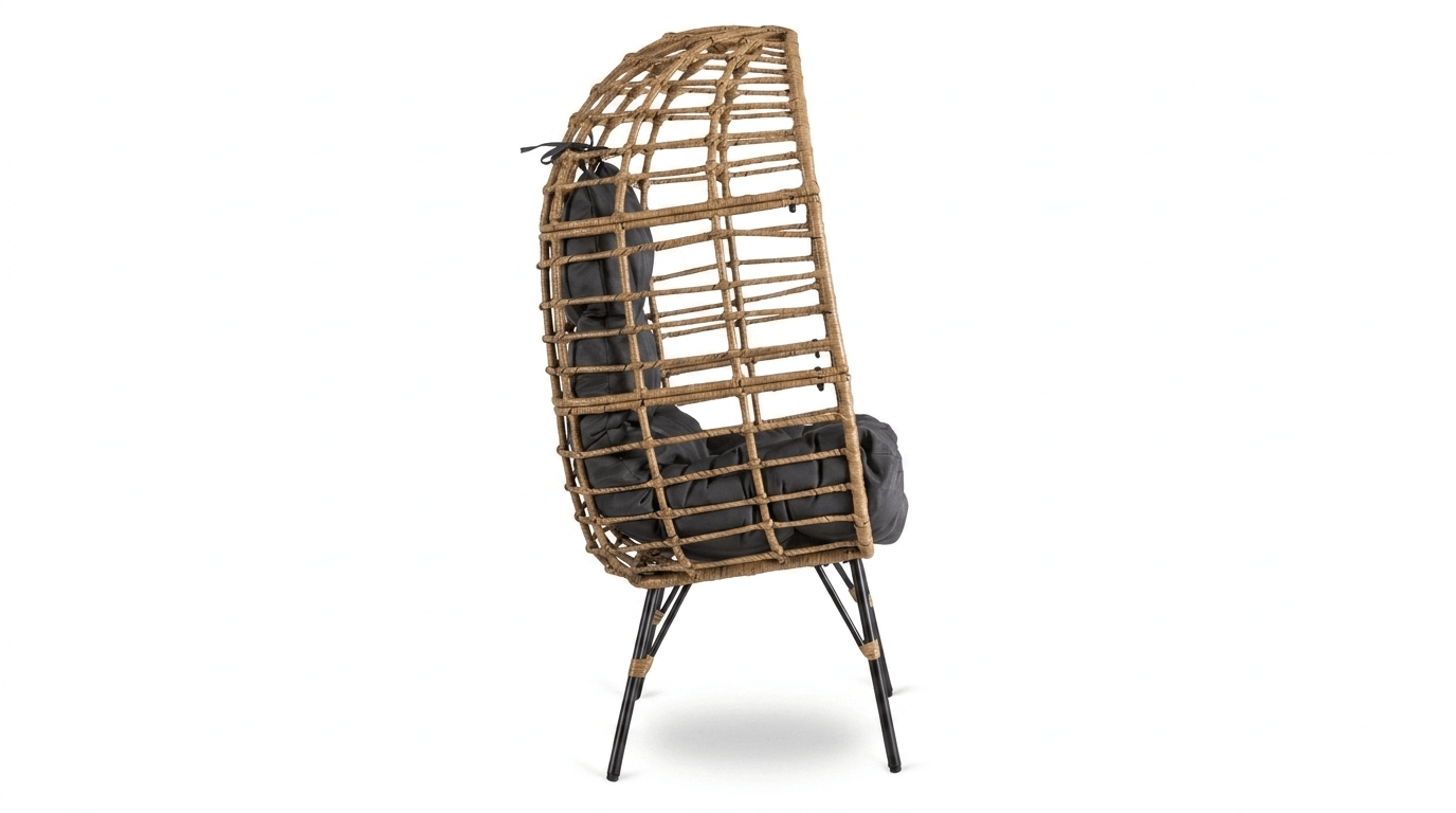 Fauteuil MADISON en rotin naturel avec coussin gris – design lounge - TRUST INDUSTRIE - 