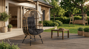 Fauteuil MADISON en rotin naturel avec coussin gris – design lounge - TRUST INDUSTRIE - 