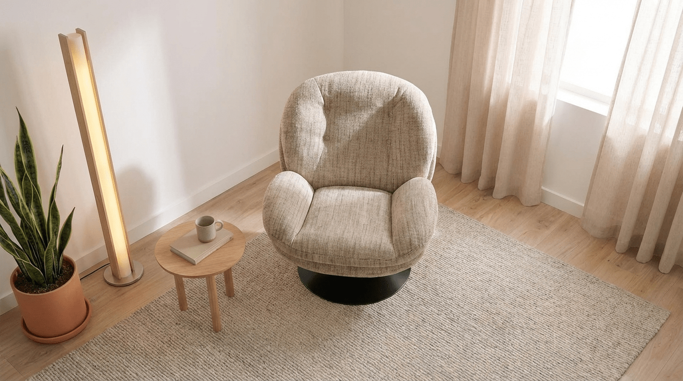 Fauteuil MEMENTO pivotant en tissu chiné beige design - TRUST INDUSTRIE - 