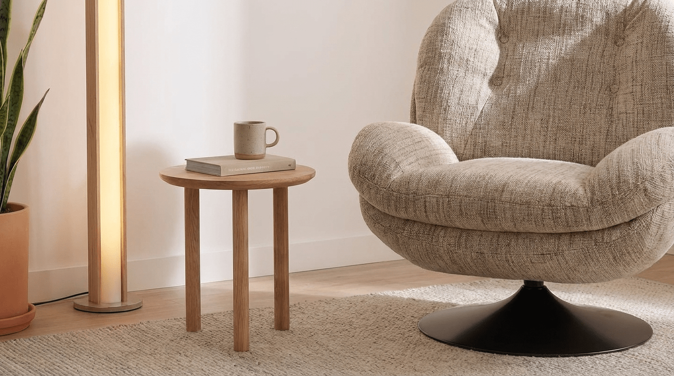 Fauteuil MEMENTO pivotant en tissu chiné beige design - TRUST INDUSTRIE - 