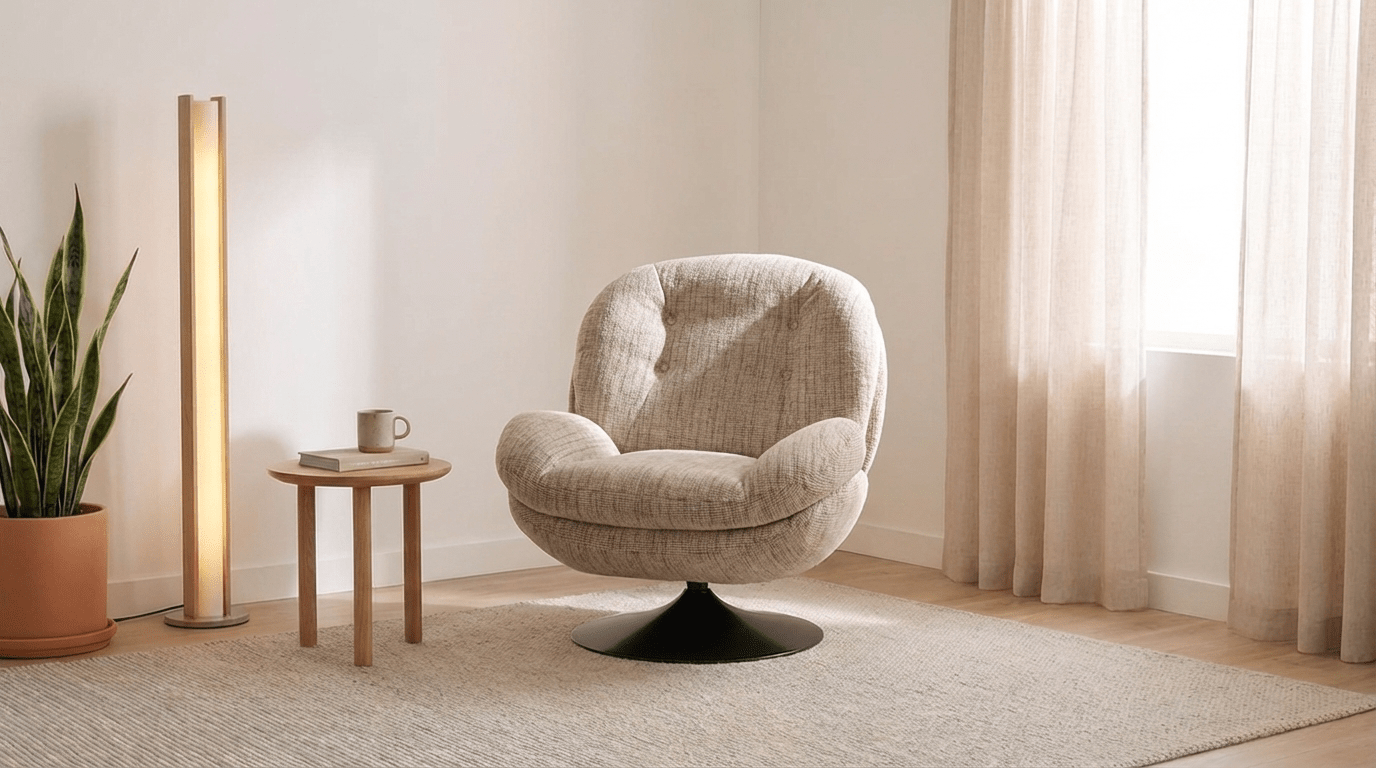 Fauteuil MEMENTO pivotant en tissu chiné beige design - TRUST INDUSTRIE - 