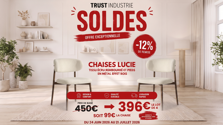 Lot de 2 chaises de salle à manger modernes LUCIE en tissu écru rembourré et pieds en métal effet bois