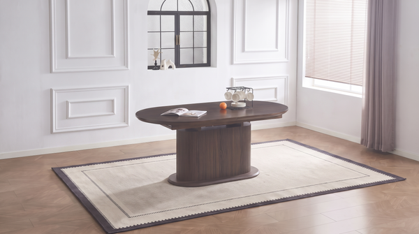 Table à manger ovale extensible LOKA pour 8 personnes avecplateau céramique - TRUST INDUSTRIE - Effet noyer