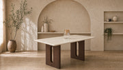 Table à manger YOUNI 180 cm effet travertin et noyer
