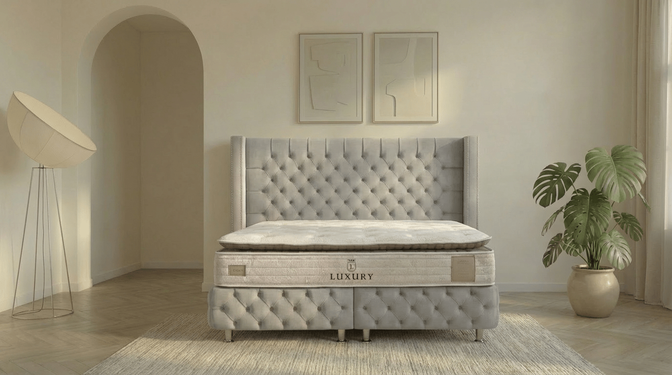 Lit coffre 180X200 cm CLOUTÉ en velours beige avec sommier et avec sommier et tête de lit capitonnée inclus - TRUST INDUSTRIE - Gris - 