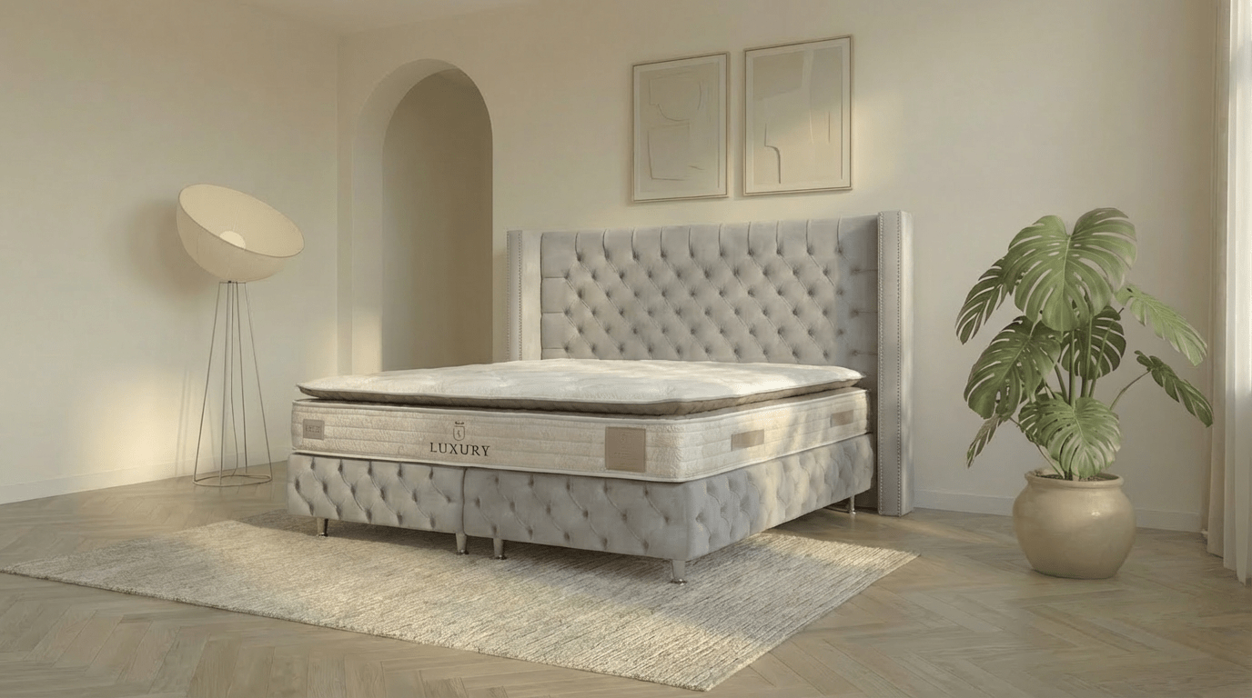 Lit coffre 180X200 cm CLOUTÉ en velours beige avec sommier et avec sommier et tête de lit capitonnée inclus - TRUST INDUSTRIE - Gris - 