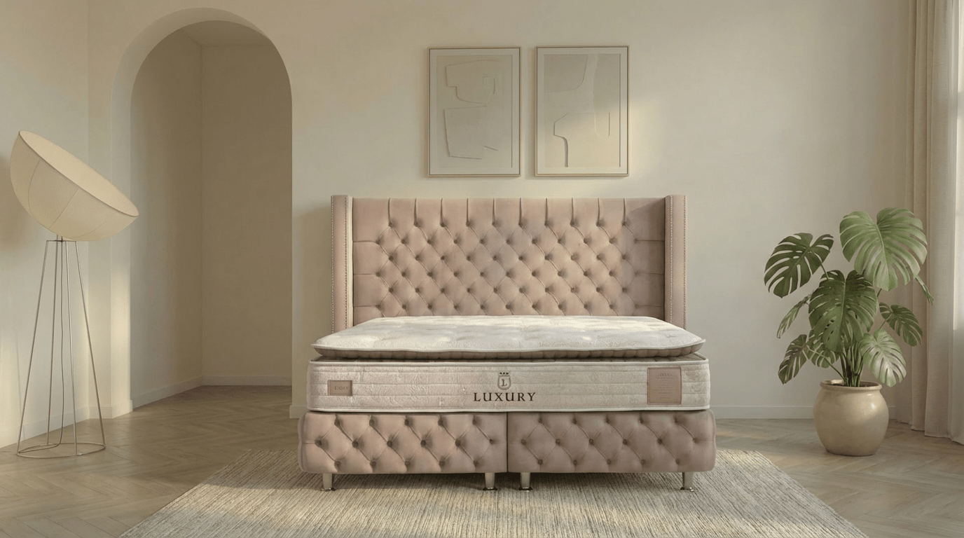 Lit coffre 180X200 cm CLOUTÉ en velours beige avec sommier et avec sommier et tête de lit capitonnée inclus - TRUST INDUSTRIE - Gris - 