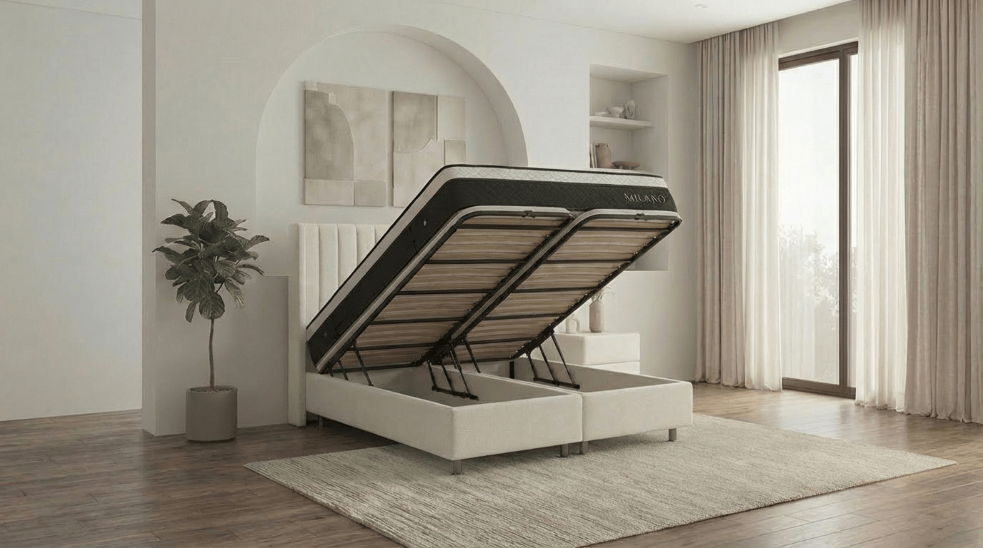 Lit coffre  TOKYO en velours avec sommier et tête de lit inclus - TRUST INDUSTRIE - écru - 