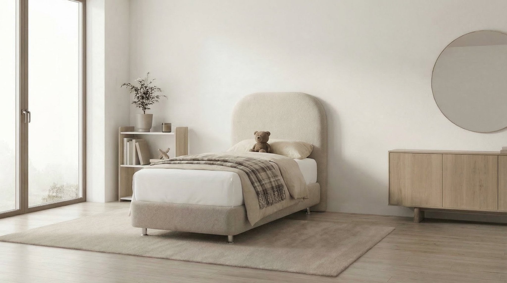 Lit coffre 90X190 cm JADE en tissu blanc cassé avec sommier et tête de lit inclus - TRUST INDUSTRIE - Blanc cassé - 