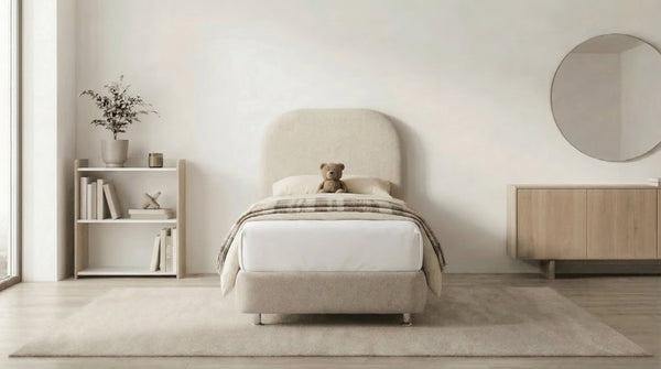 Lit coffre 90X190 cm JADE en tissu blanc cassé avec sommier et tête de lit inclus - TRUST INDUSTRIE - Blanc cassé - 