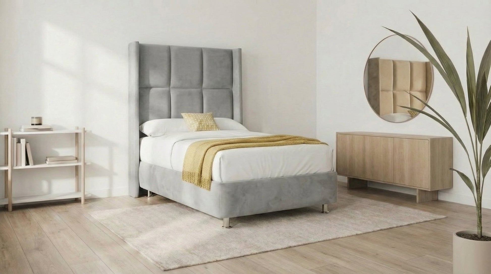 Lit coffre 90 x 190 cm RIO en velours avec sommier et tête de lit inclus - TRUST INDUSTRIE - Gris-