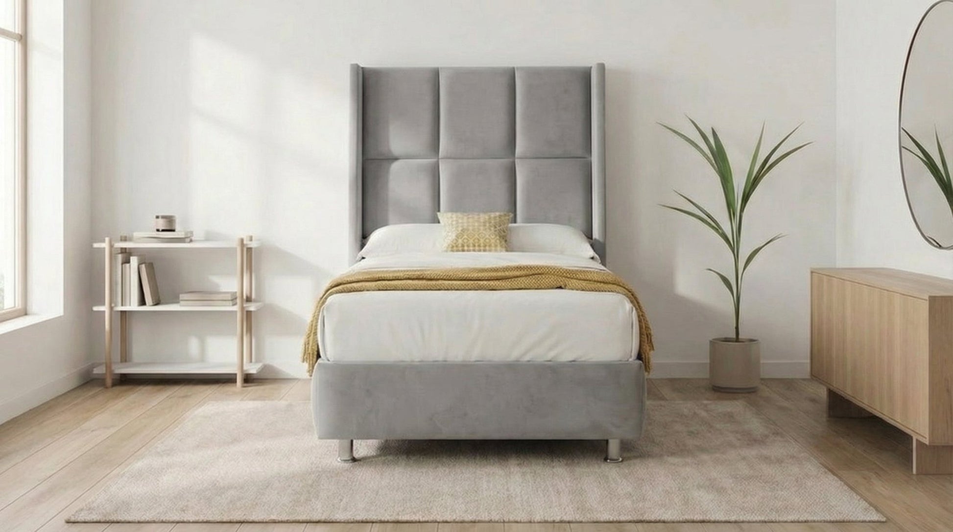 Lit coffre 90 x 190 cm RIO en velours avec sommier et tête de lit inclus - TRUST INDUSTRIE - Gris-