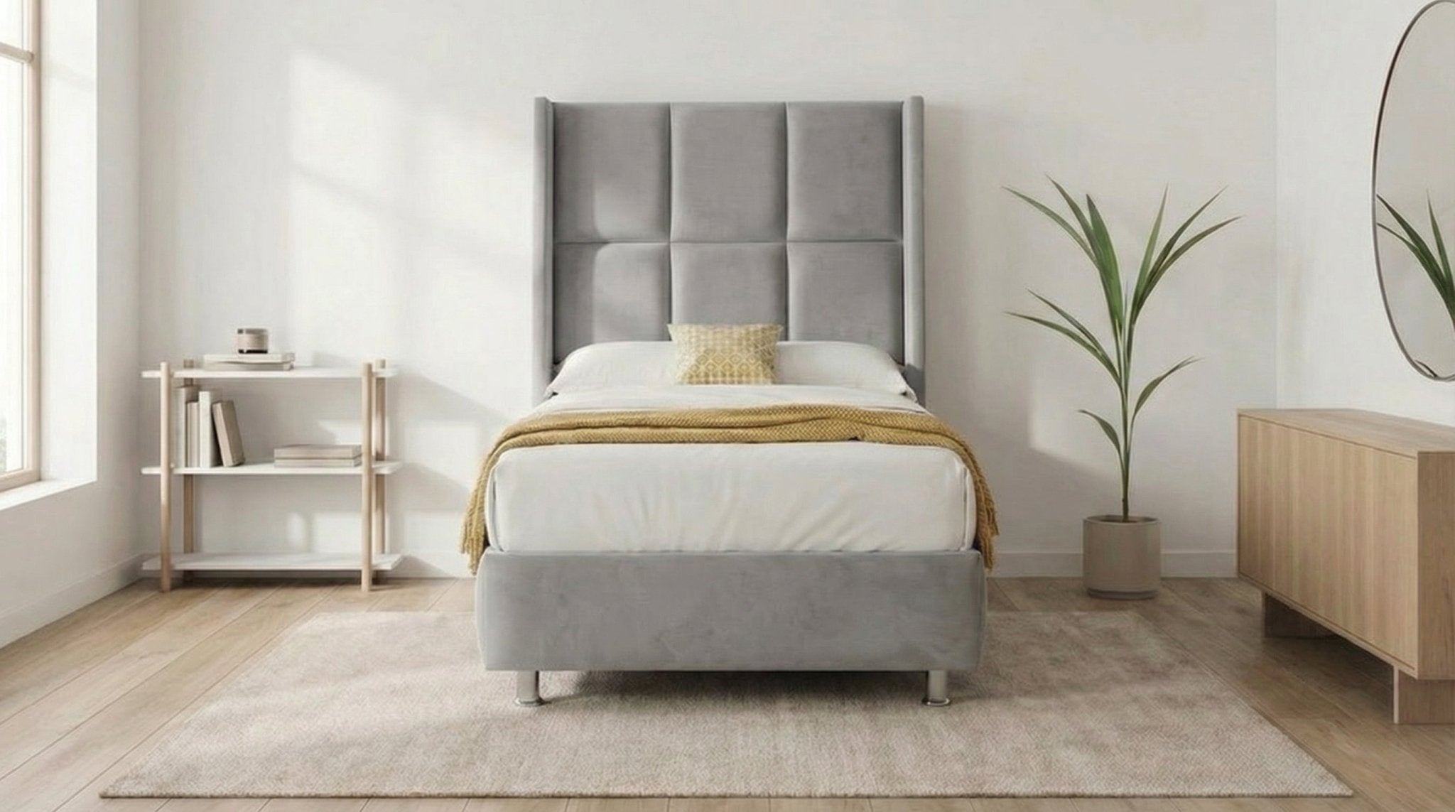 Lit coffre 90 x 190 cm RIO en velours avec sommier et tête de lit inclus - TRUST INDUSTRIE - Gris-