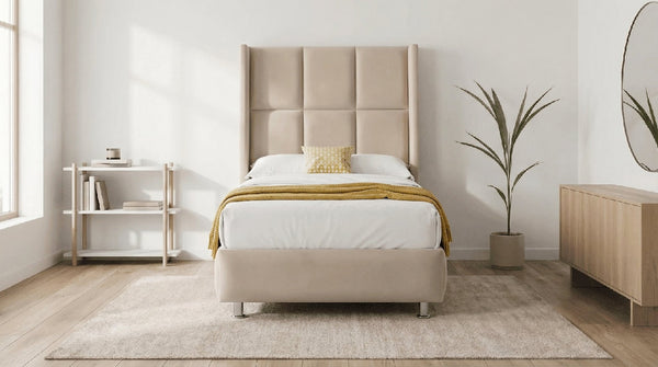 Lit coffre 90 x 190 cm RIO en velours avec sommier et tête de lit inclus - TRUST INDUSTRIE - Beige - 