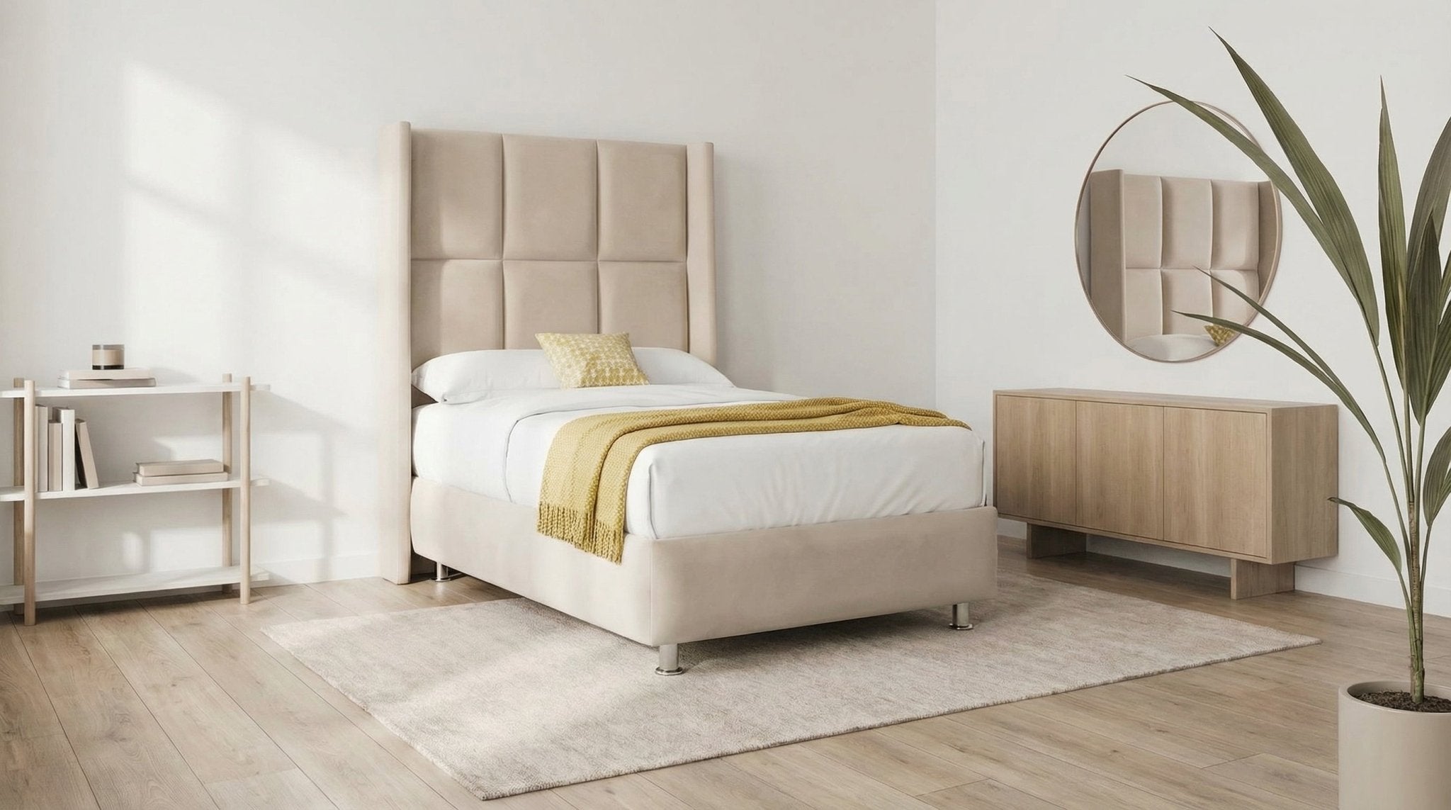 Lit coffre 90 x 190 cm RIO en velours avec sommier et tête de lit inclus - TRUST INDUSTRIE - Beige - 