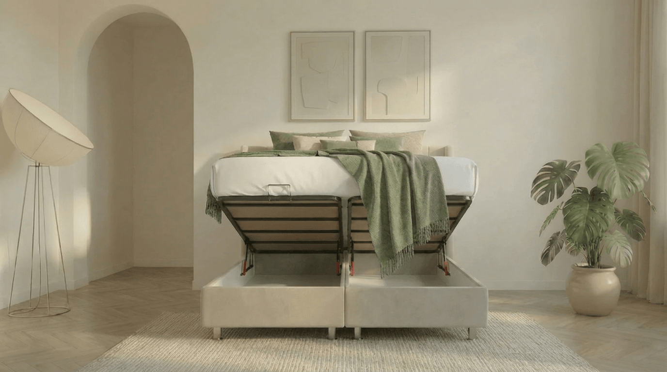 Lit coffre ALMA en velours beige avec sommier et tête de lit inclus - TRUST INDUSTRIE - 140 x 190 cm - Sans matelas - 