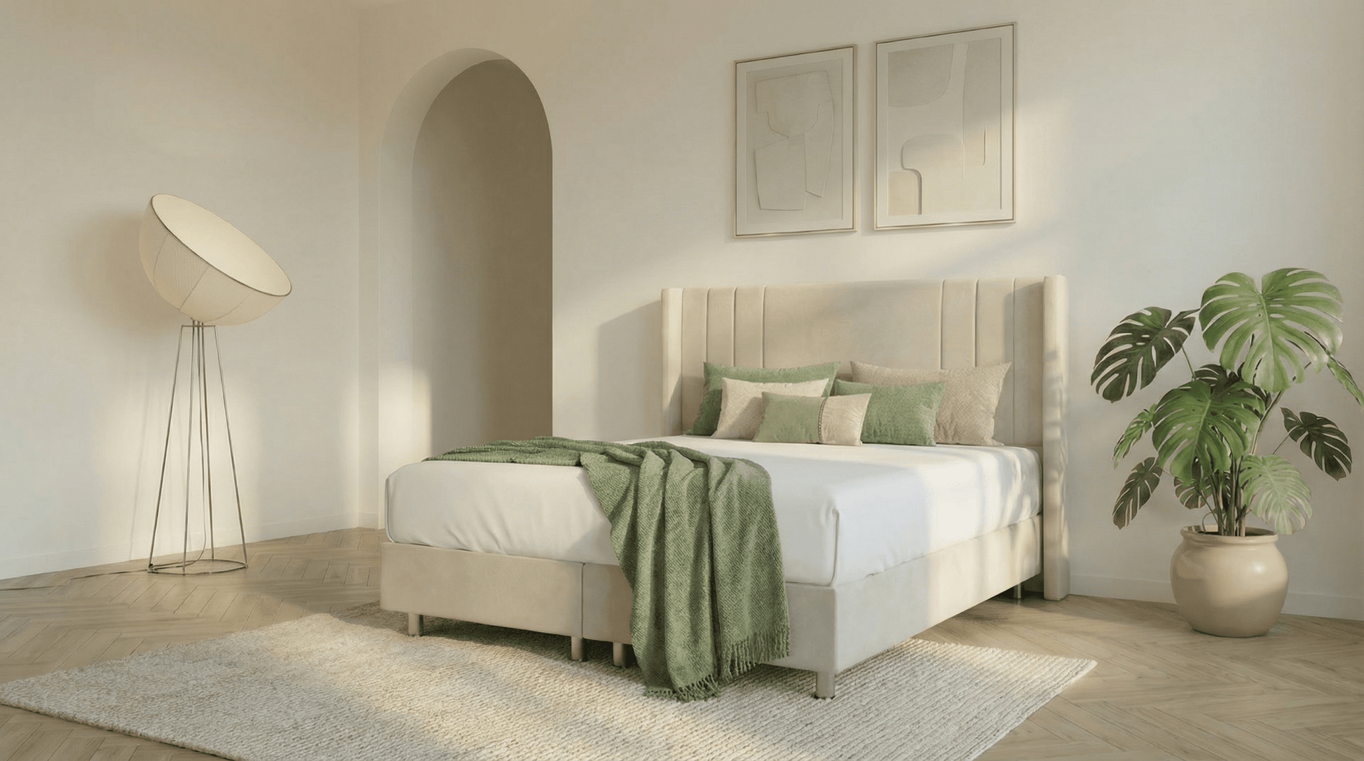 Lit coffre ALMA en velours beige avec sommier et tête de lit inclus - TRUST INDUSTRIE - Beige - 140 x 190 cm - 