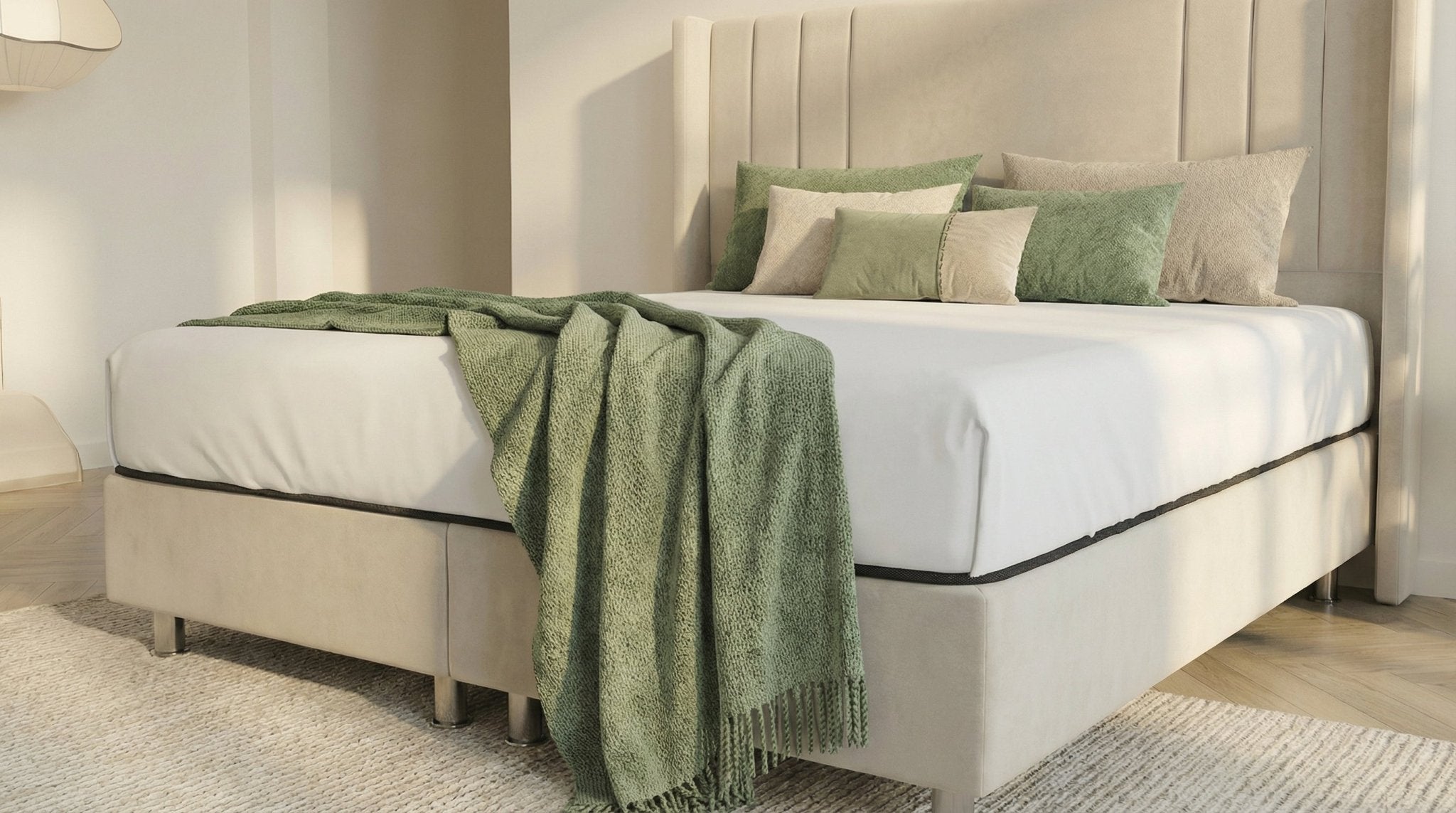 Lit coffre ALMA en velours beige avec sommier et tête de lit inclus - TRUST INDUSTRIE - Beige - 140 x 190 cm - 