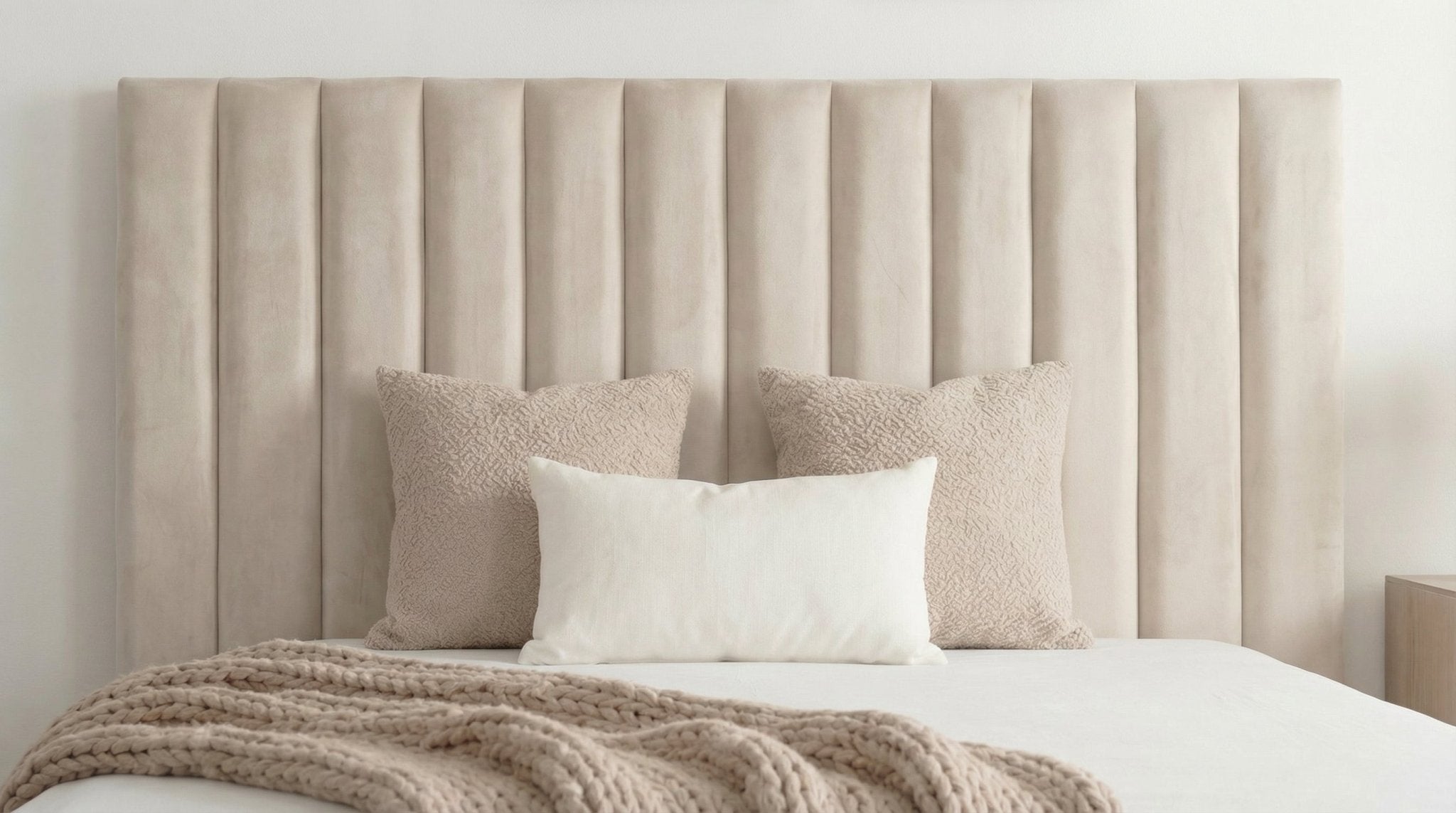 Lit coffre ATHÈNE en velours beige avec sommier et tête de lit inclus - TRUST INDUSTRIE - Beige - 140 x 190 cm - 