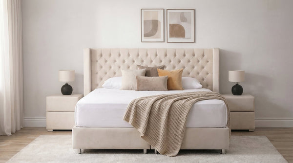 Lit coffre BIANCA en velours blanc écru avec sommier et tête de lit inclus - TRUST INDUSTRIE - 140 x 190 cm - 160 x 200 cm - 180 x 200 cm - 
Sans matelas - Milan - Singapour - Dubai