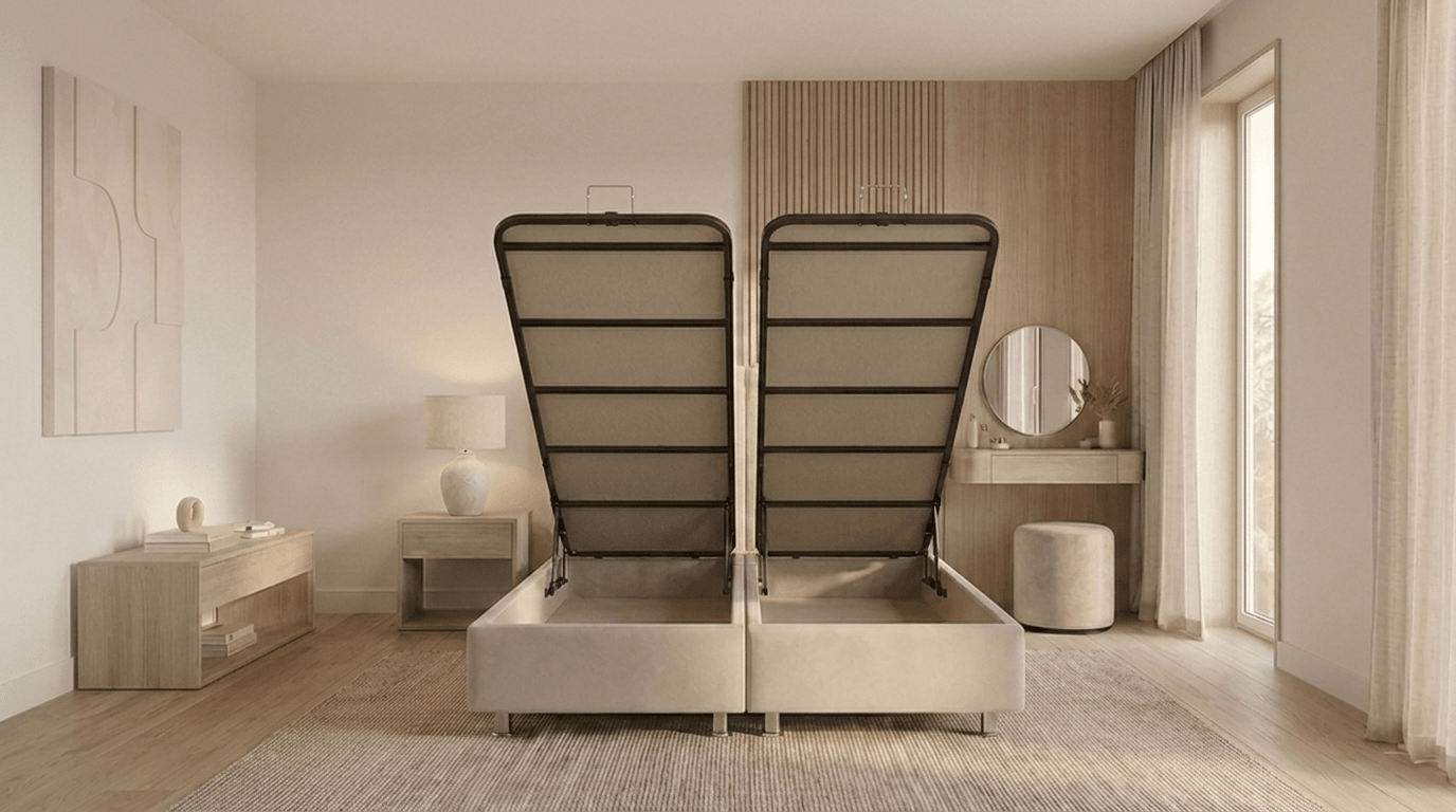 Lit coffre CELIA blanc cassé en velours - TRUST INDUSTRIE - 140 x 190 cm - Sans matelas - 