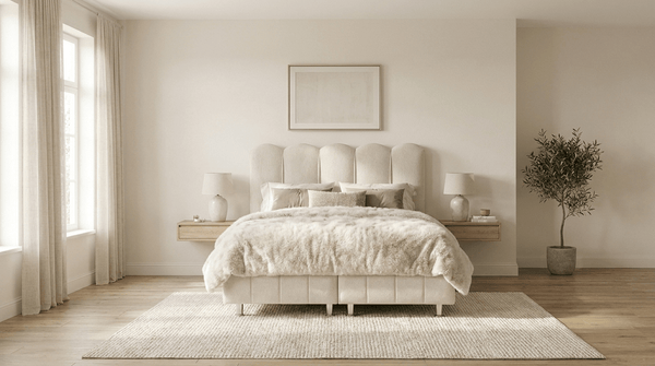 Lit coffre EMMA en tissu blanc cassé avec sommier et tête de lit inclus - TRUST INDUSTRIE - 140 x 190 cm - Sans matelas - 