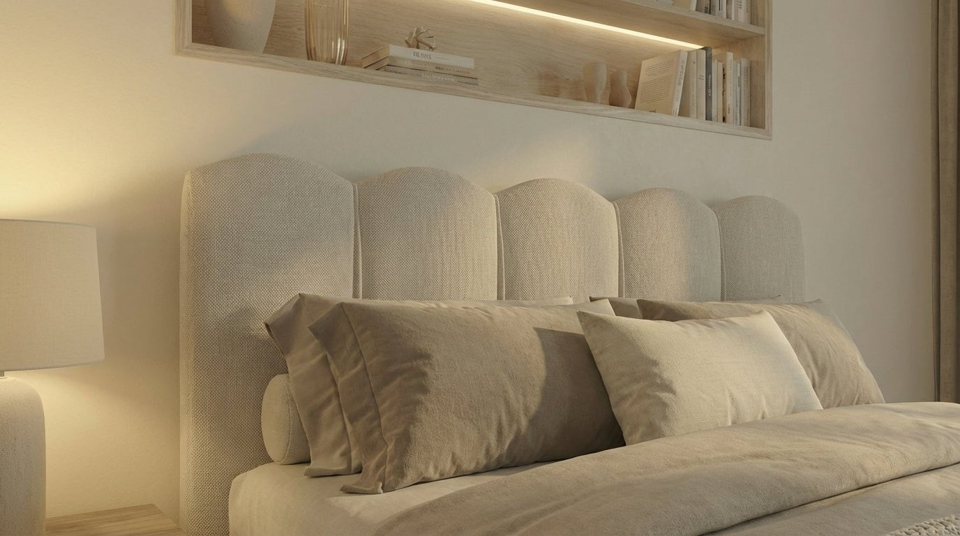 Lit coffre EMMA en tissu blanc cassé avec sommier et tête de lit inclus - TRUST INDUSTRIE - 140 x 190 cm - 