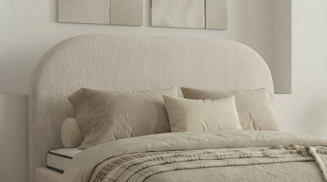 Lit coffre JADE en tissu blanc cassé avec sommier et tête de lit inclus - TRUST INDUSTRIE - 160 x 200 cm - 