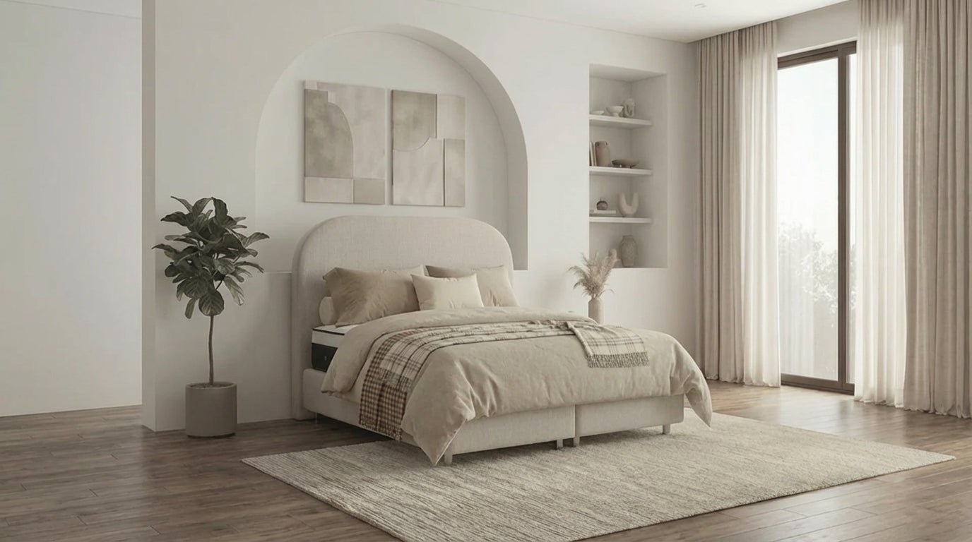 Lit coffre JADE en tissu blanc cassé avec sommier et tête de lit inclus - TRUST INDUSTRIE - 160 x 200 cm - 