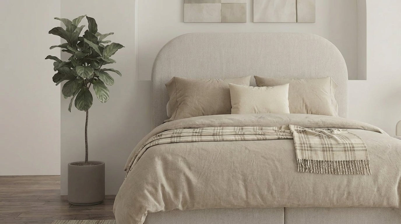 Lit coffre JADE en tissu blanc cassé avec sommier et tête de lit inclus - TRUST INDUSTRIE - 160 x 200 cm - 