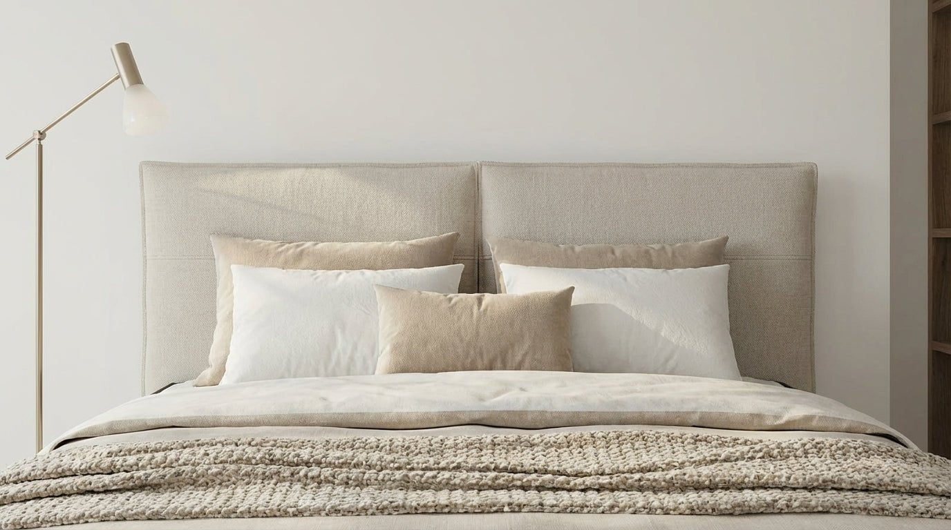 Lit coffre MAYA en tissu blanc cassé avec sommier et tête de lit inclus - TRUST INDUSTRIE - 140 x 190 cm - 