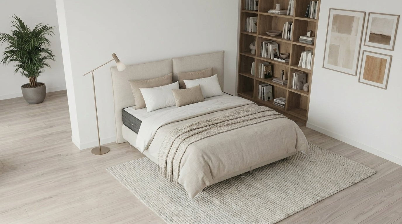 Lit coffre MAYA en tissu blanc cassé avec sommier et tête de lit inclus - TRUST INDUSTRIE - 140 x 190 cm - 