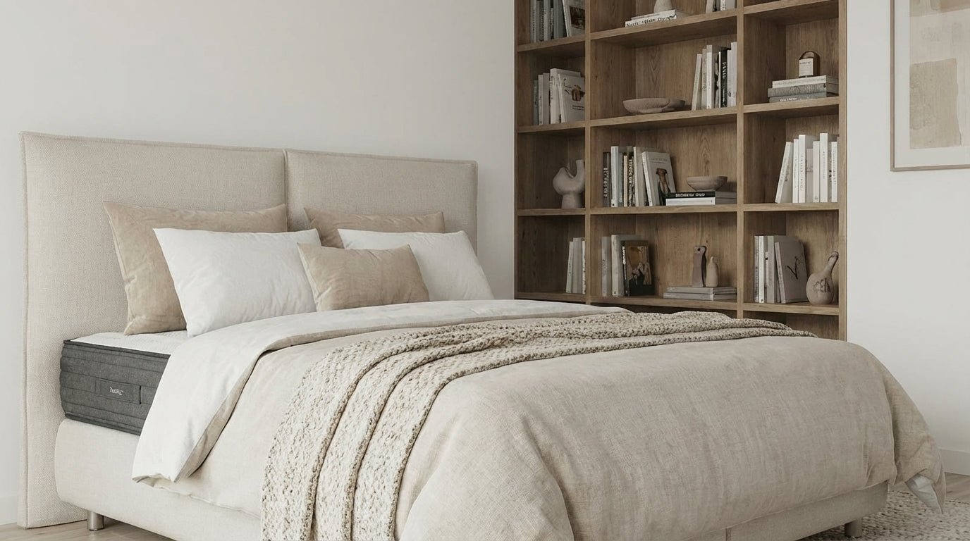 Lit coffre MAYA en tissu blanc cassé avec sommier et tête de lit inclus - TRUST INDUSTRIE - 140 x 190 cm - 