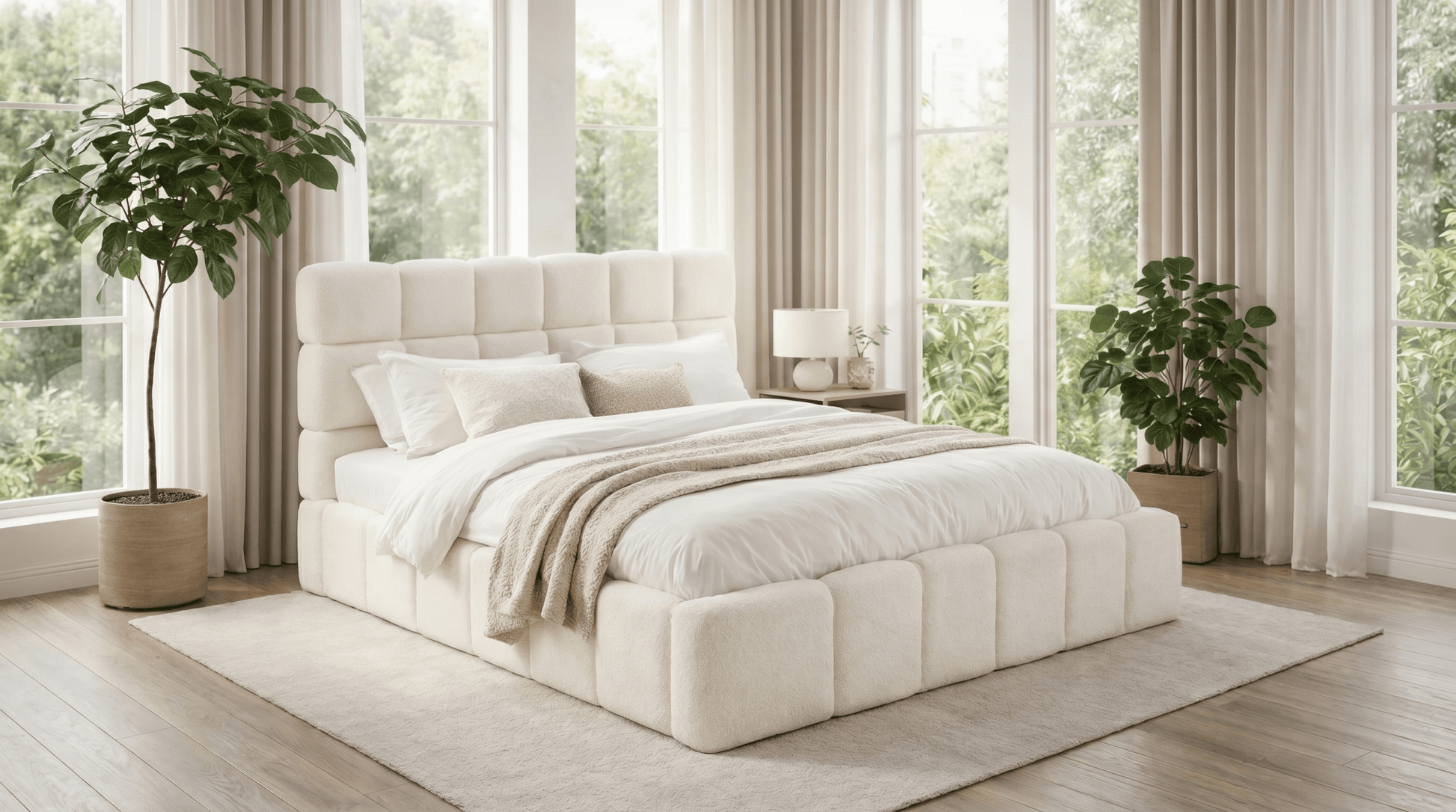 Lit coffre MURCIA en velours avec sommier et tête de lit inclus - TRUST INDUSTRIE - Écru - 140x200 cm - 