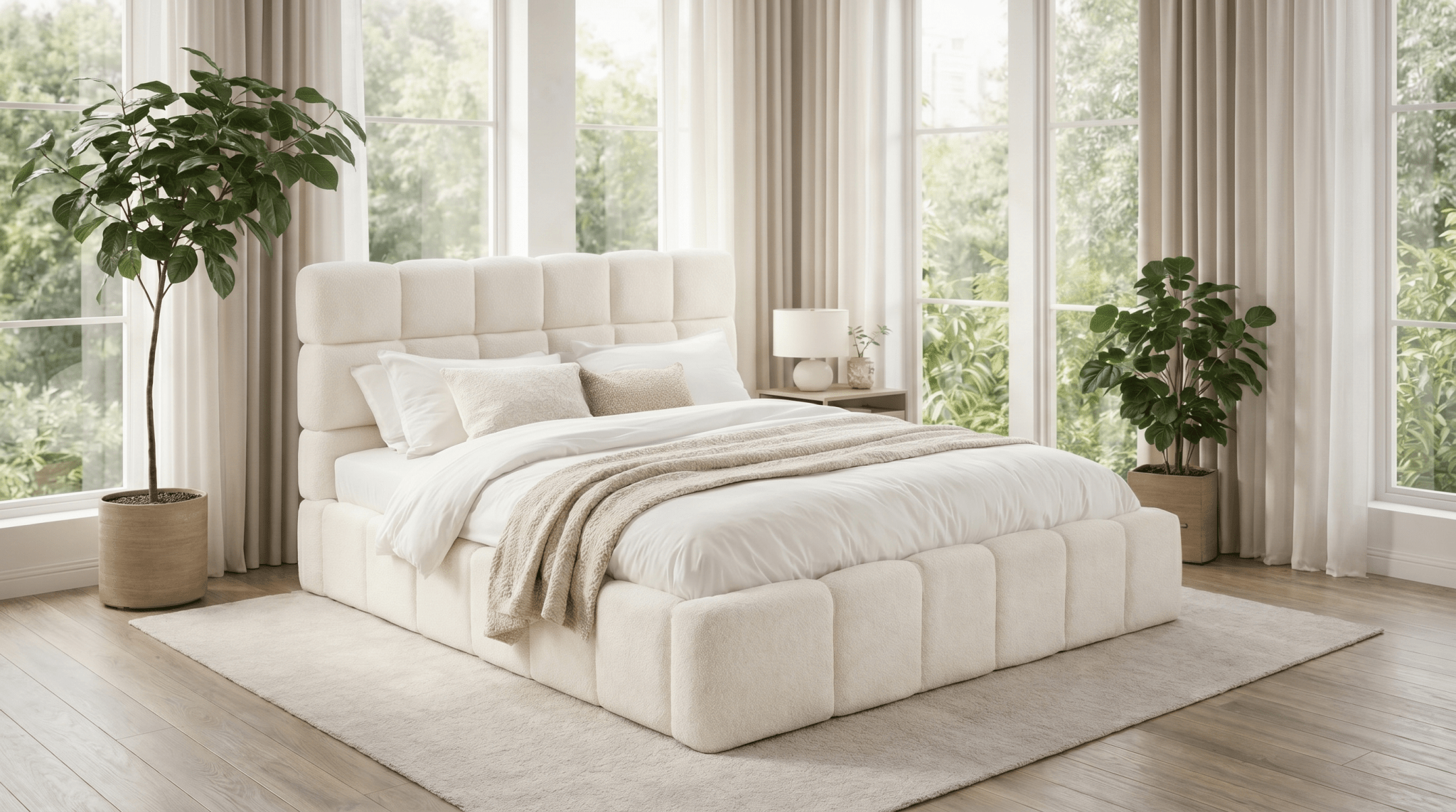 Lit coffre MURCIA en velours avec sommier et tête de lit inclus - TRUST INDUSTRIE - Écru - 140x200 cm - 