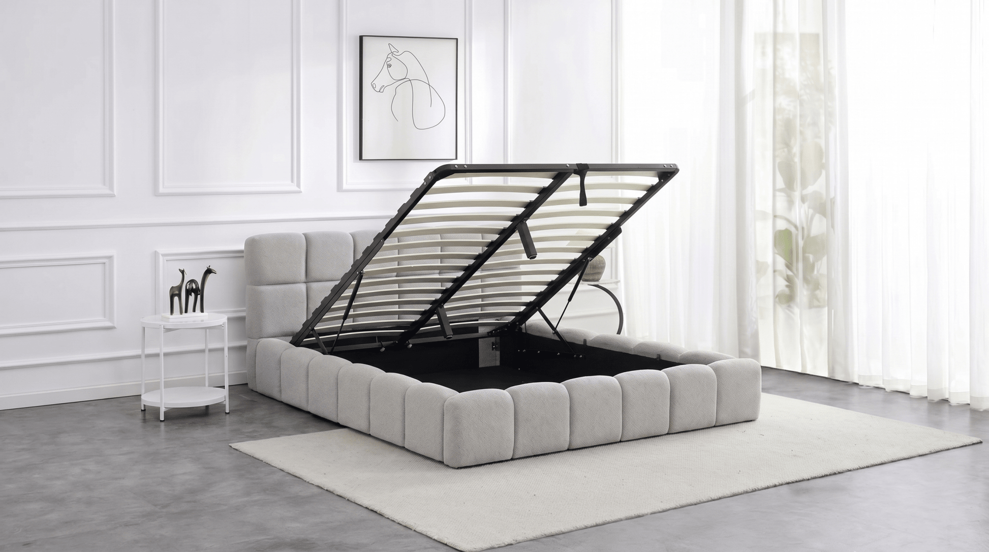 Lit coffre MURCIA en velours avec sommier et tête de lit inclus - TRUST INDUSTRIE - Gris - 140x200 cm - 