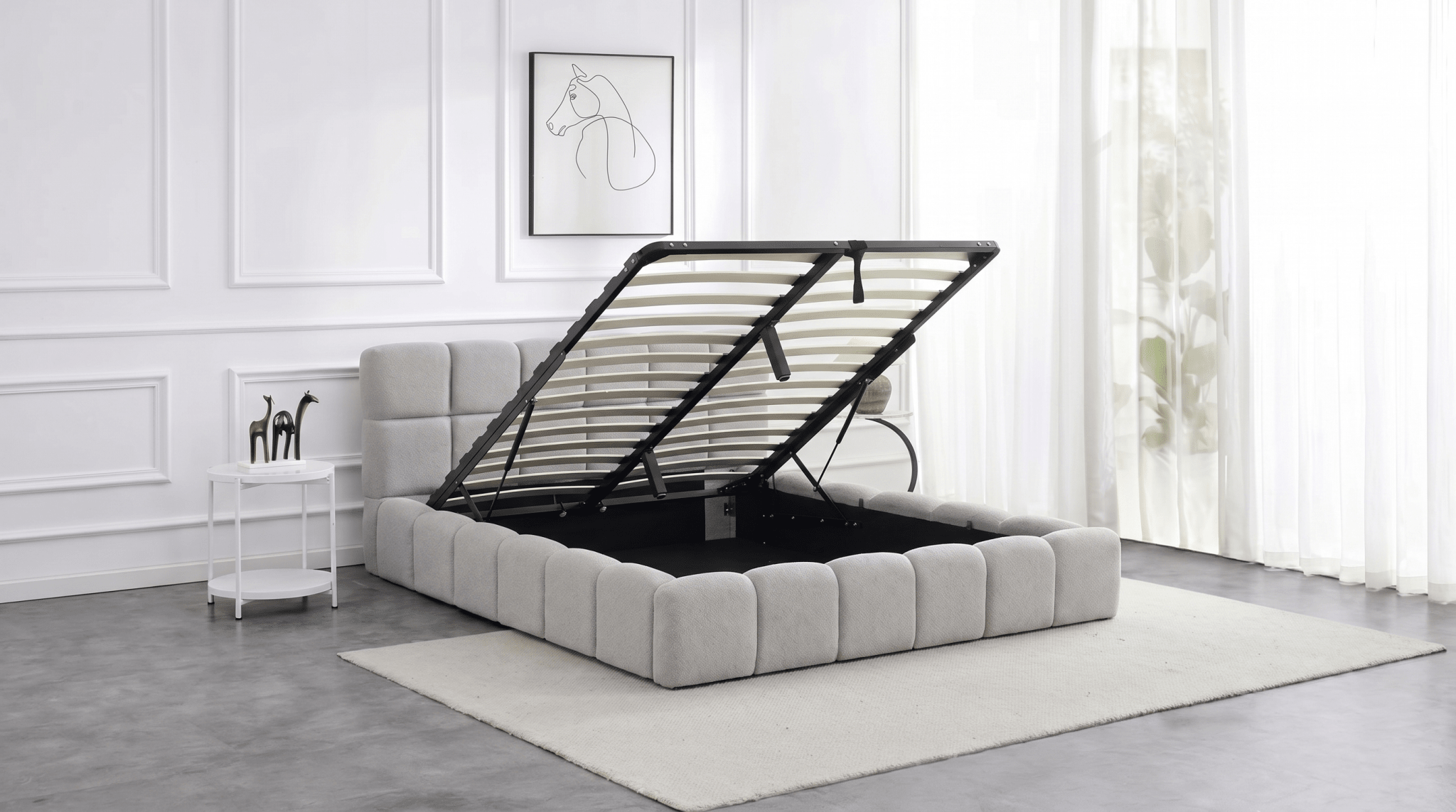 Lit coffre MURCIA en velours avec sommier et tête de lit inclus - TRUST INDUSTRIE - Gris - 140x200 cm - 