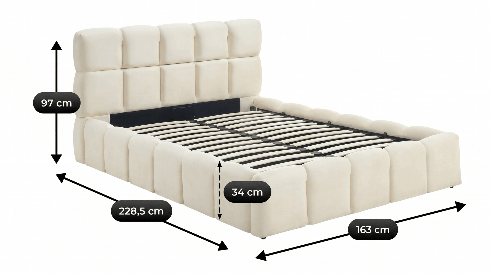 Lit coffre MURCIA en velours avec sommier et tête de lit inclus - TRUST INDUSTRIE - Écru - 140x200 cm - 