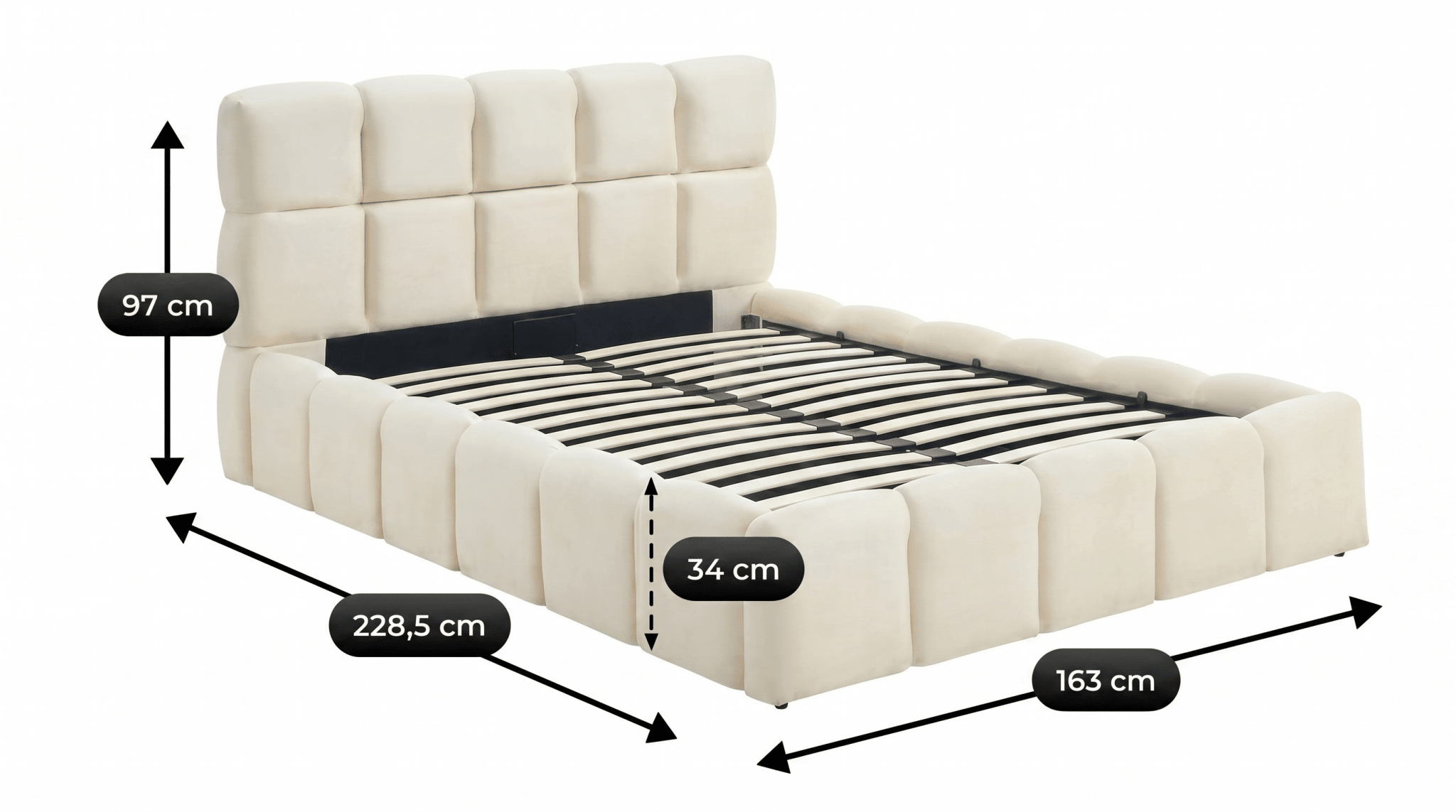 Lit coffre MURCIA en velours avec sommier et tête de lit inclus - TRUST INDUSTRIE - Écru - 140x200 cm - 