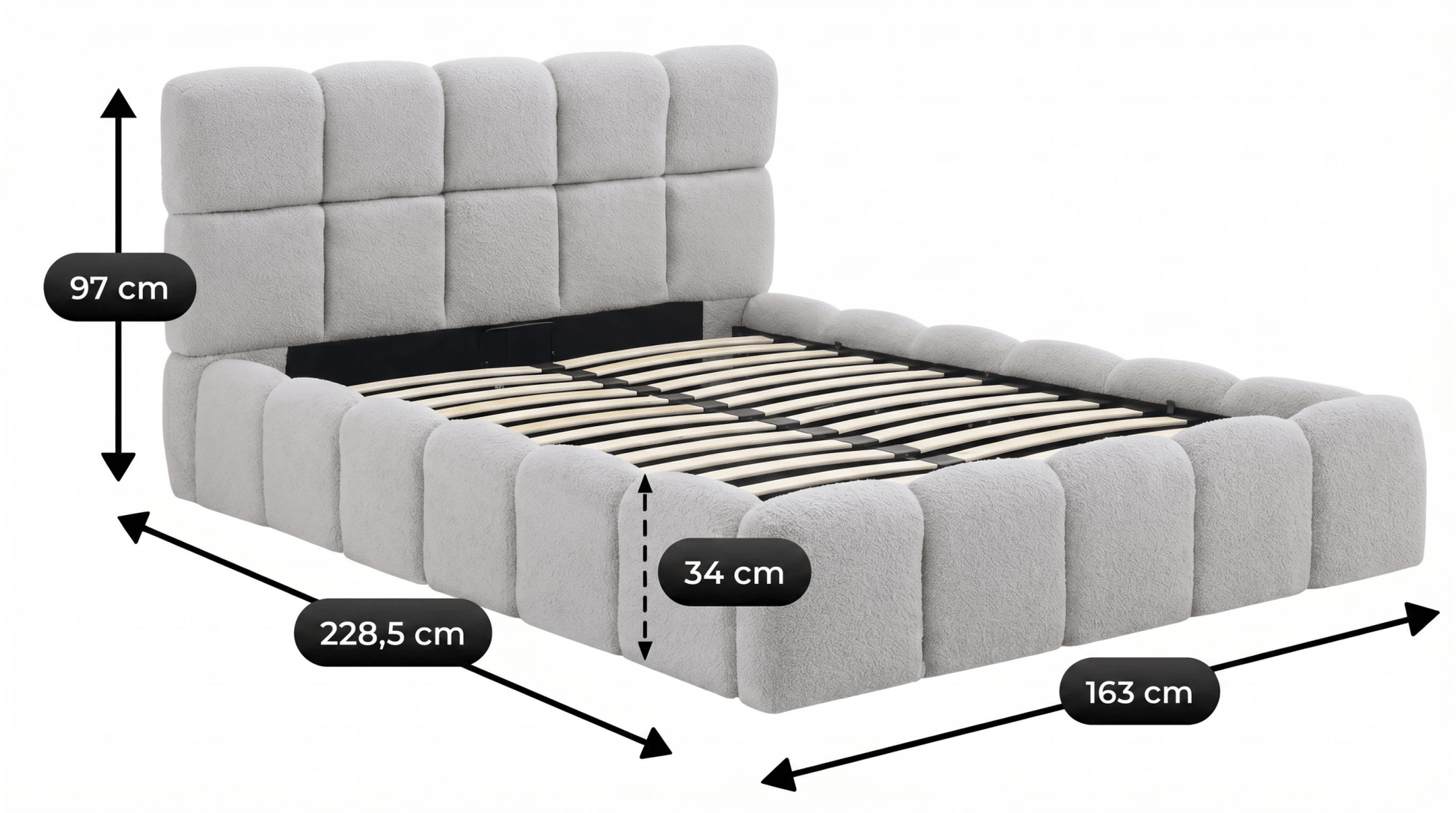 Lit coffre MURCIA en velours avec sommier et tête de lit inclus - TRUST INDUSTRIE - Gris - 140x200 cm - 