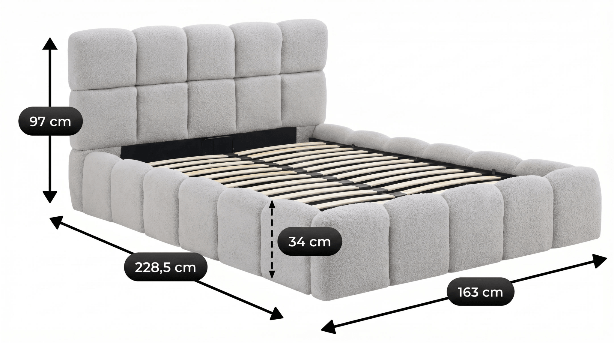 Lit coffre MURCIA en velours avec sommier et tête de lit inclus - TRUST INDUSTRIE - Gris - 140x200 cm - 