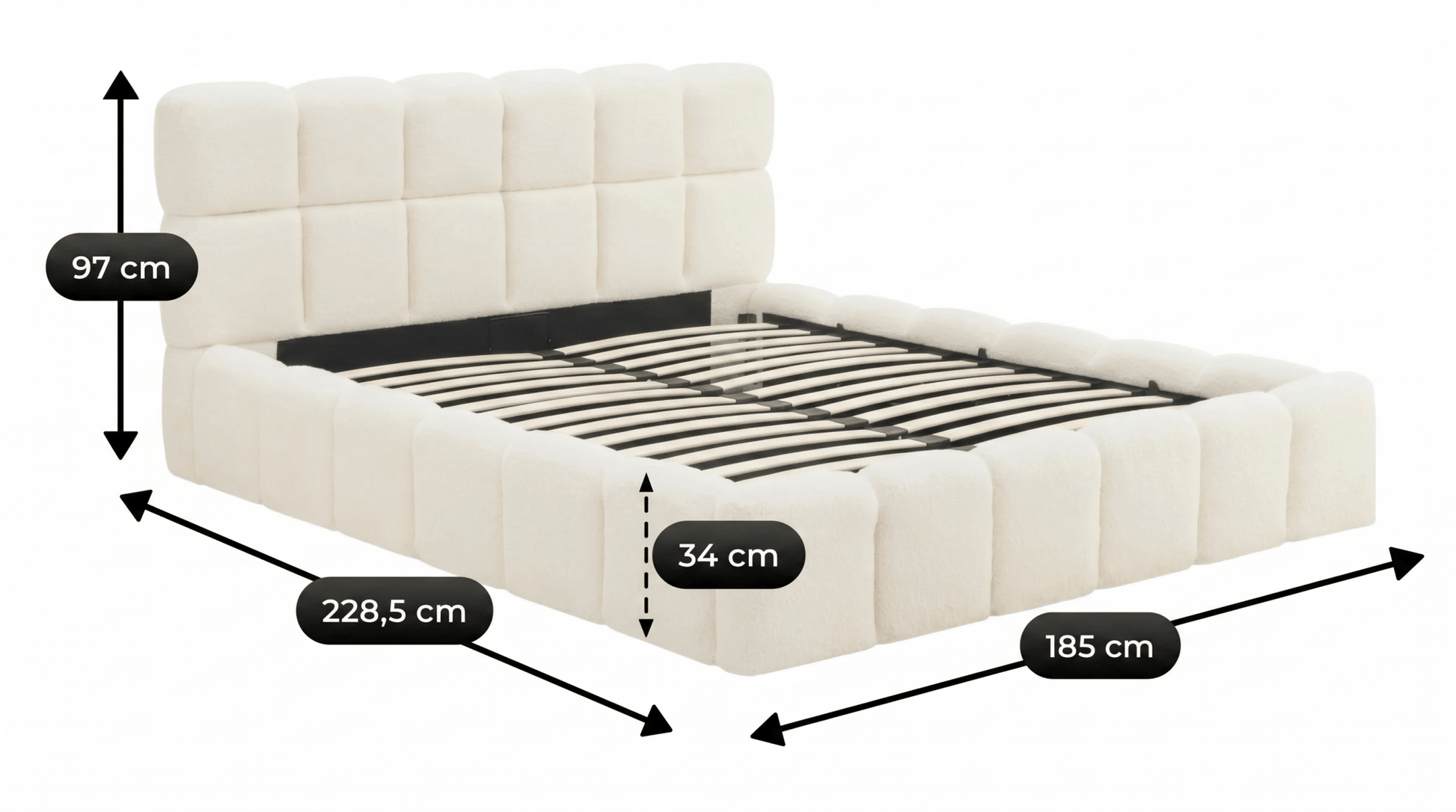 Lit coffre MURCIA en velours avec sommier et tête de lit inclus - TRUST INDUSTRIE - Écru - 140x200 cm - 