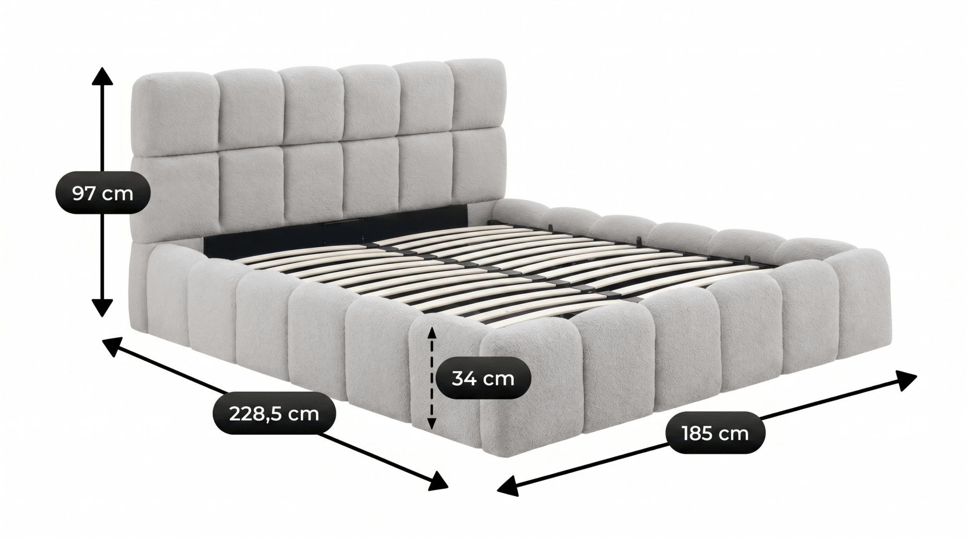 Lit coffre MURCIA en velours avec sommier et tête de lit inclus - TRUST INDUSTRIE - Gris - 140x200 cm - 