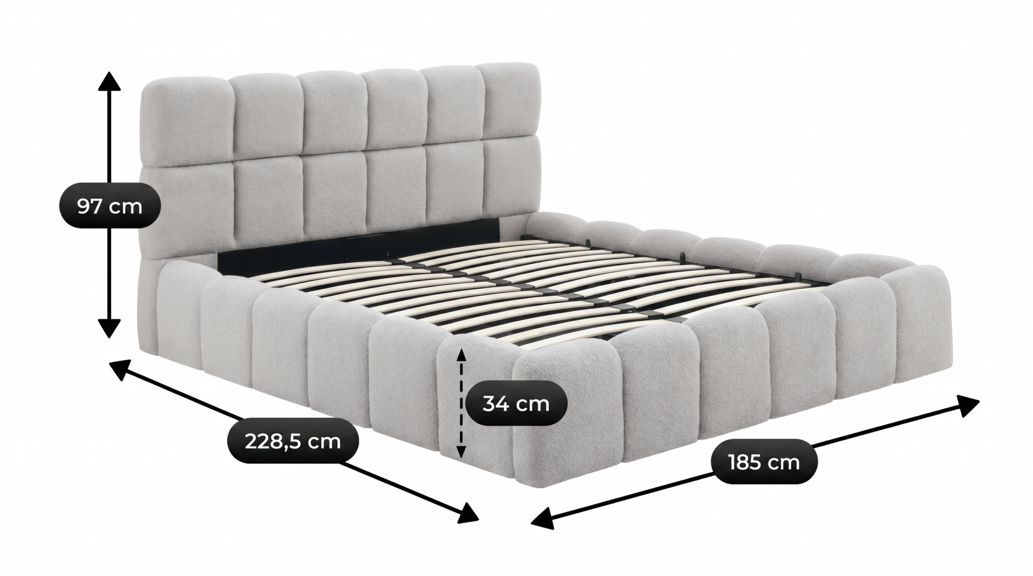 Lit coffre MURCIA en velours avec sommier et tête de lit inclus - TRUST INDUSTRIE - Gris - 140x200 cm - 