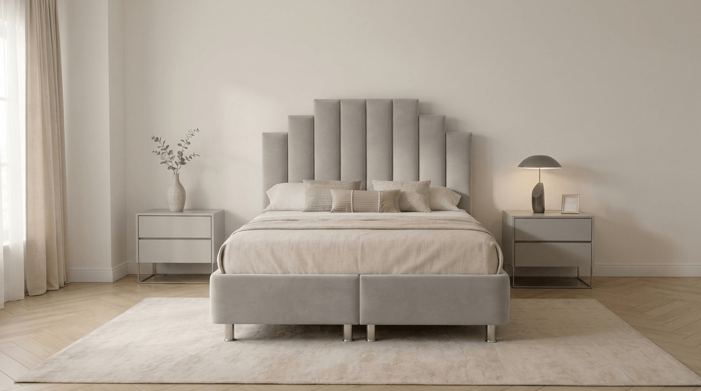 Lit coffre RATUNA en velours avec sommier et tête de lit inclus - TRUST INDUSTRIE - Beige - 140 x 190 cm - Sans matelas