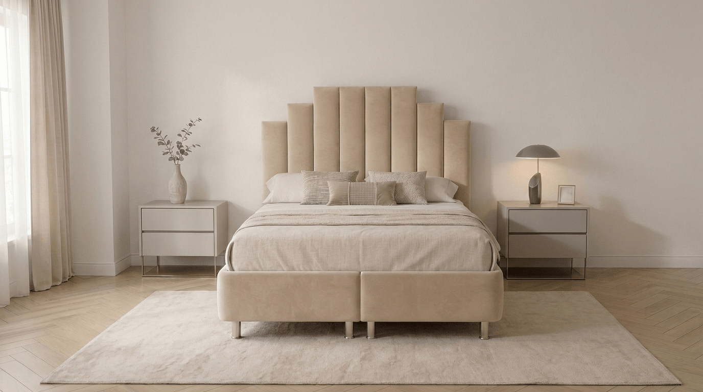 Lit coffre RATUNA en velours avec sommier et tête de lit inclus - TRUST INDUSTRIE - Beige - 140 x 190 cm - Sans matelas