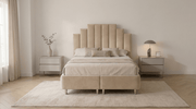 Lit coffre RATUNA en velours avec sommier et tête de lit inclus - TRUST INDUSTRIE - Beige - 140 x 190 cm - Sans matelas